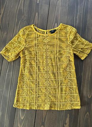 Прозора блуза сітка футболка f&f, гірчичного кольору, розмір s