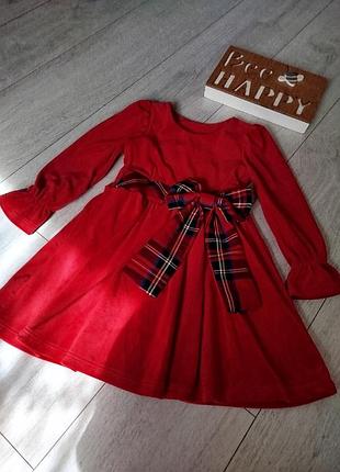 Красное платье с бантом, рождественское платье.