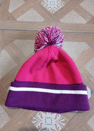 Пума шапка с балабоном помпоном разноцветная акрил