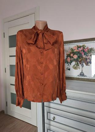 100% шелк винтажная шелковая блуза с бантом