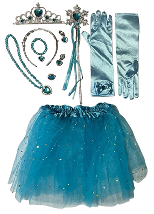 Игровой набор принцессы с юбкой короной перчатками и волшебной палочкой голубой