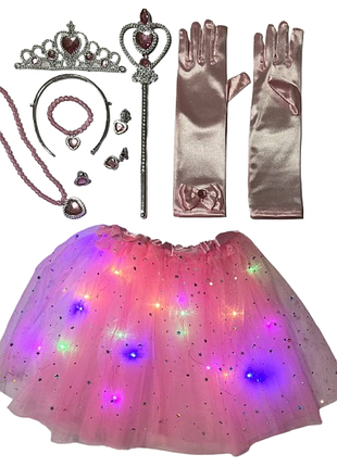 Игровой набор принцессы с юбкой короной перчатками и волшебной палочкой розовый