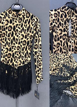Боди с юбкой бахромой для танцев купальник леопард для танцев 122-158см