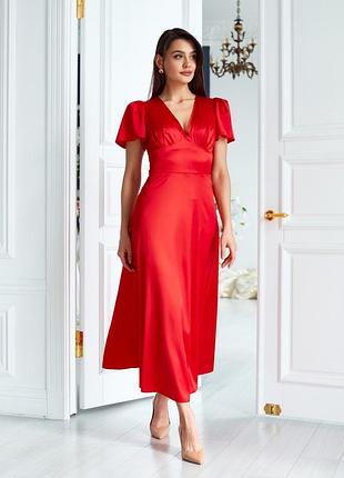Длинное праздничное шелковое платье красное | 91487