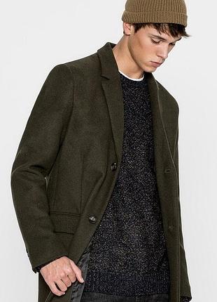 Чоловіче пальто темний хакі з коміром півпальто