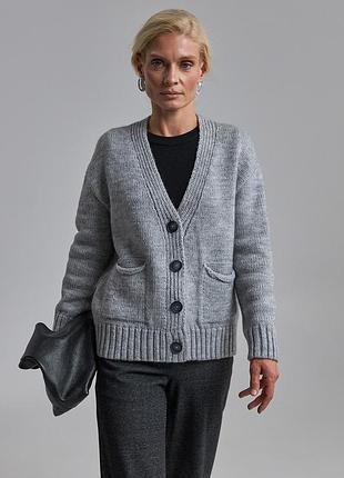 Сірий кардиган з люксової пряжі мовна меріноса та альпака