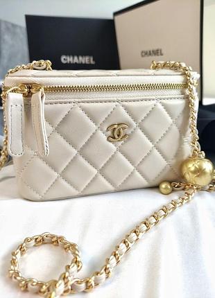 Сумка премиум classic milk lambskin pearl crush vanity bag gold