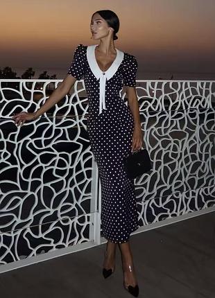 Платье длинное,в горошек,вечернее, на фотосессию,с воротником