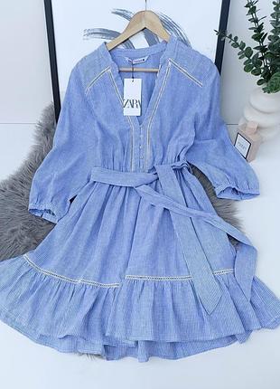 Короткое полосатое платье с сеткой от zara, размер м