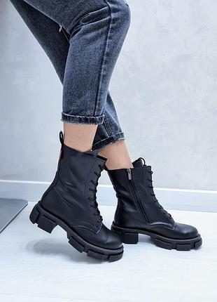 Женские ботинки из натуральной кожи черного цвета spring (36-41)