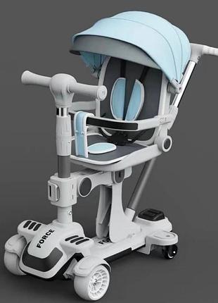 Триколісний самокат-велосипед від skyper 5 в 1 складаний, з козирком, сидінням та ручкою управління