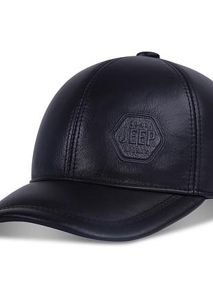 Бейсболка кожаная с ушками