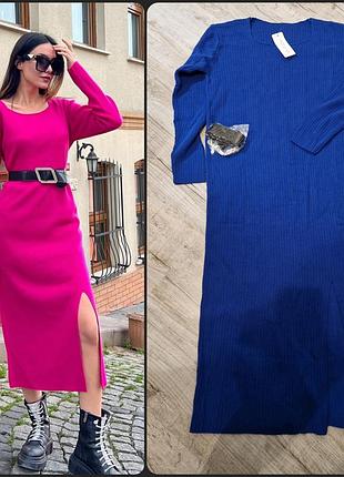 Цвет только электричество! вязаное платье в рубчик / платье платье с разрезом / производитель туречки