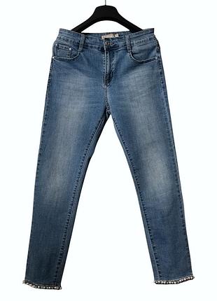 Джинсы miss natalie стрейчевые укороченные голубые джинсы с бусинами