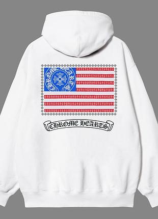 Білий светр хром хартс з капюшоном