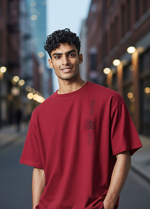 Roberto cavalli брендова футболка червоного кольору з фірмовим логотипом