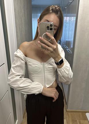 Корсетний топ з рукавами білий розмір с