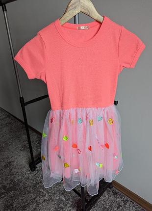 Платье нарядное рубчик фатин яркий неон 150