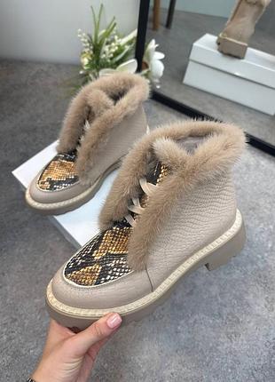 Ботинки женские демисезонные/зимние из натуральной кожи и меха норки