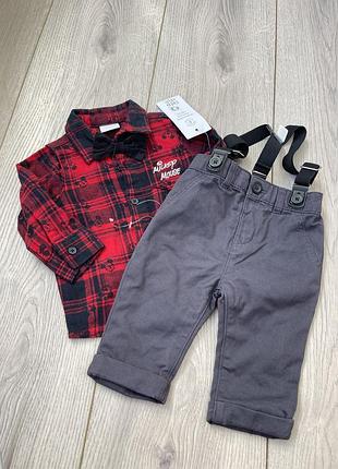 Новий набір штани підтяжки сорочка метелик 0-3 міс