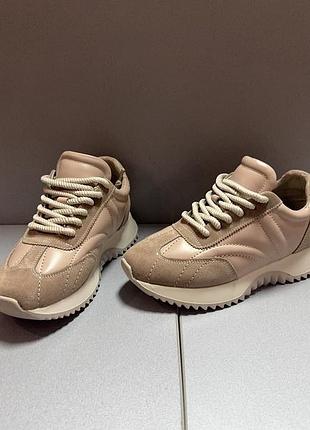 Кросівки  бежеві жіночі осінні, комбіновані шкіра та замша