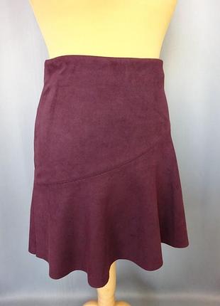 Спідниця сонце кльош бургунді марсала замшева, батал, розмір 54 uk 18
