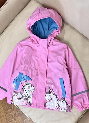 Вітровка на флісі, куртка, дощовик на дівчинку 1.5-3 роки ріст 92-98 стан як новенька дов 40, шир 37.5, рукав 36.50, всередині фліс, кишені по боках