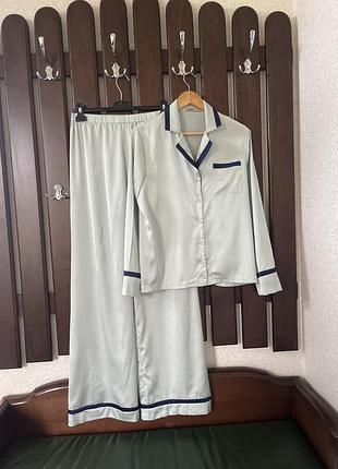 Шовкова піжама, домашній костюм ніжно оливковий колір