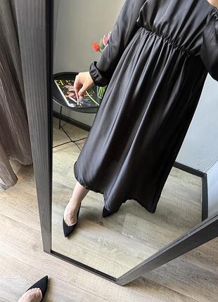 Сатинова сукня/чорна сатинова сукня/чорна довга сукня