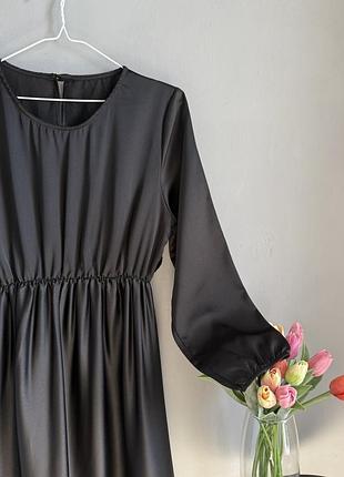 Сатинова сукня/чорна сатинова сукня/чорна довга сукня