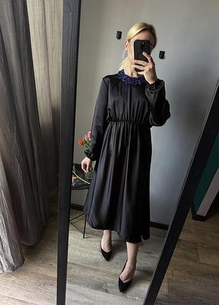 Сатинова сукня/чорна сатинова сукня/чорна довга сукня