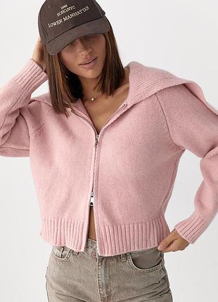 В'язаний укорочений жіночий кардиган на блискавці