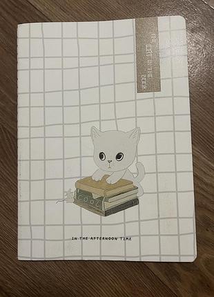 Блокнот прошитий з принтом котик 34 аркуші в клітинку зошит товстий