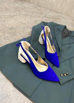 Туфлі човники з вирізами з італійської шкіри та замші на підборах жіночі