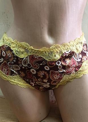 Balaloum трусики жіночі закриті коричневі з жовтим мереживом розмір l