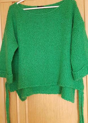 Зеленый джемпер италия свитер с вльзачой туника с декором