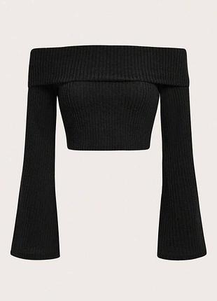 Жіноча повсякденна класична укорочена кофта топ топік з відкритим плечима тканина щільна турецька ангора рубчик