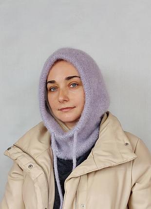 Капор капюшон из альпаки сиреневого цвета, ручная работа