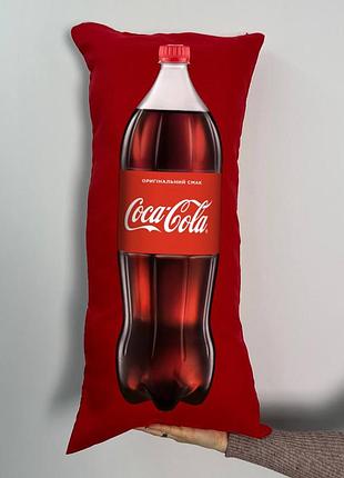 Подушка з принтом габардинова кока-кола 2л, червона 35х75 (433)