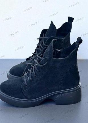 36-41 рр черевики на каблуці демі/зима натуральна замша/шкіра чорний, коричневий, бордо, капучіно