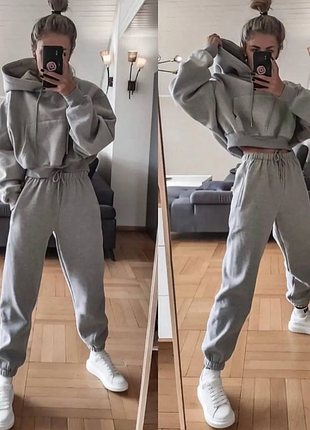 Женский объемный утепленный спортивный костюм двойка укороченн 2 цвета 42/44, 44/46 sin1529-302iве