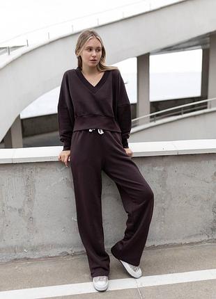 ‼️не кошлатиться‼️женский костюм двойка трехнитка петля пенье шоколад на осень, осенний спортивный костюм из трехнитки, 709