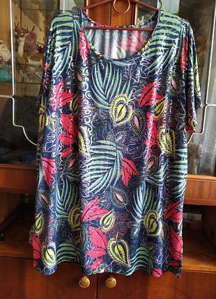 Нарядная кофтина новая большой размер блестящий узор по всей ткани. пог 65 поб 70 длина по спинке 75