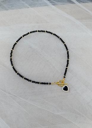 Кольє із чорного кришталю та бісеру