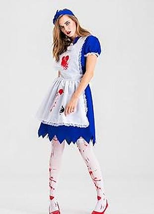 Костюм  алисы в стране чудес платье  кровавое карнавальные хеллоуин