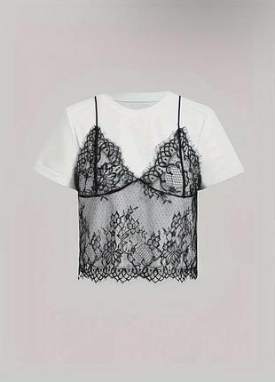 Футболка комбінація мереживна футболка молочна футболка
