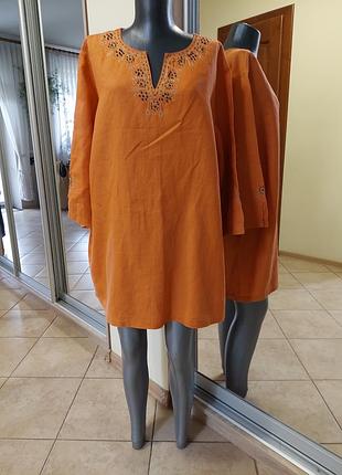 💯%льняной с вышивкой блузон, туника