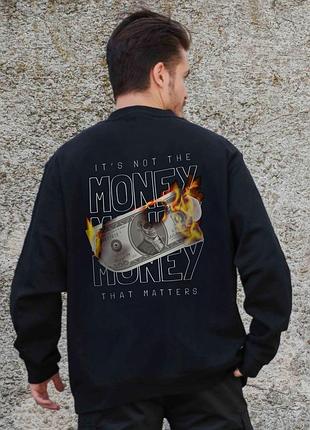 Мужской утепленный оверсайз свитшот на флисе с принтом without fire black