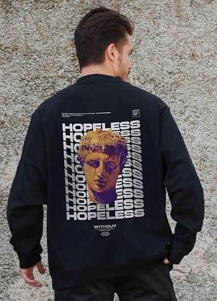Мужской утепленный оверсайз свитшот на флисе с принтом without hopeless black