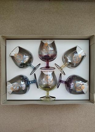 Набор бокалов для бренди коньяка чсср чехия моравское стекло винтаж